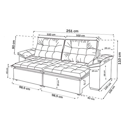 Sofá 4 Lugares Mozart Retrátil e Reclinável Bombom - Vian