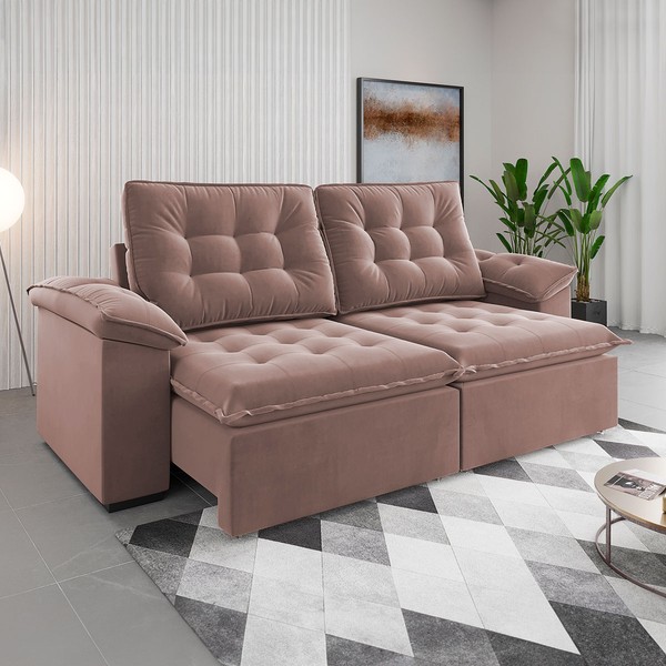 Sofá 4 Lugares Mozart Retrátil e Reclinável Rosa - Vian