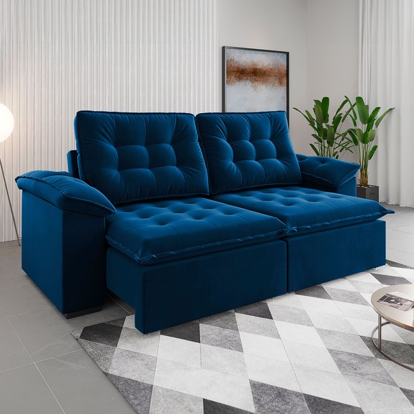 Sofá 4 Lugares Mozart Retrátil e Reclinável Azul - Vian