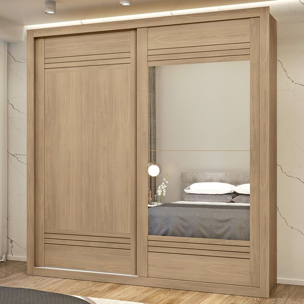 Guarda-Roupa Casal Tripoli 2 Portas 4 Gavetas com Espelho 100% Mdf Castanho - Mx Móveis