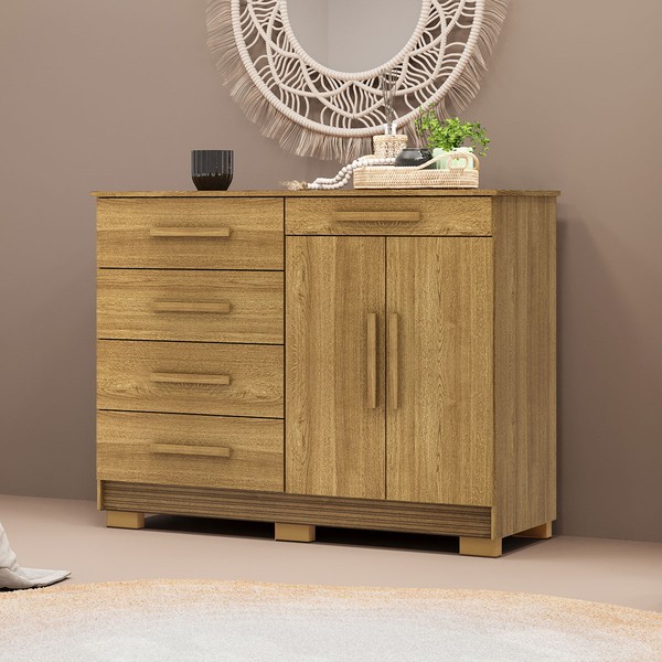 Cômoda Jasper 2 Portas 5 Gavetas Nature/Brisa - Pnr Móveis