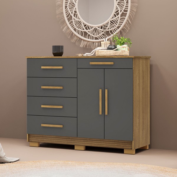 Cômoda Jasper 2 Portas 5 Gavetas Nature/Alasca - Pnr Móveis