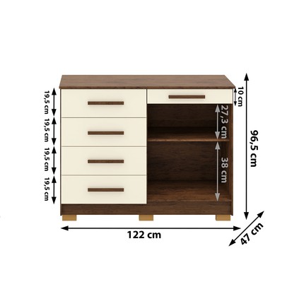 Cômoda Jasper 2 Portas 5 Gavetas Imbuia/Champanhe - Pnr Móveis