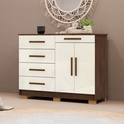 Cômoda Jasper 2 Portas 5 Gavetas Imbuia/Champanhe - Pnr Móveis