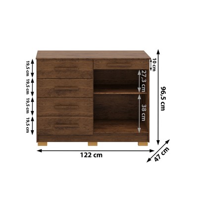 Cômoda Jasper 2 Portas 5 Gavetas Imbuia Rústico - Pnr Móveis
