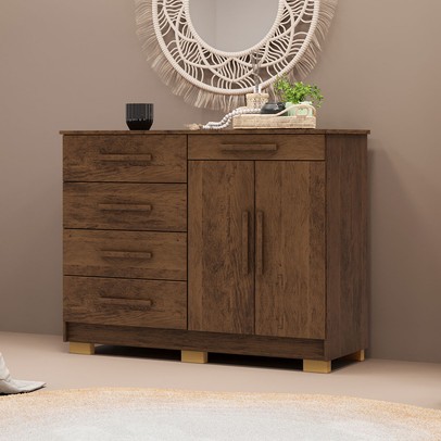 Cômoda Jasper 2 Portas 5 Gavetas Imbuia Rústico - Pnr Móveis