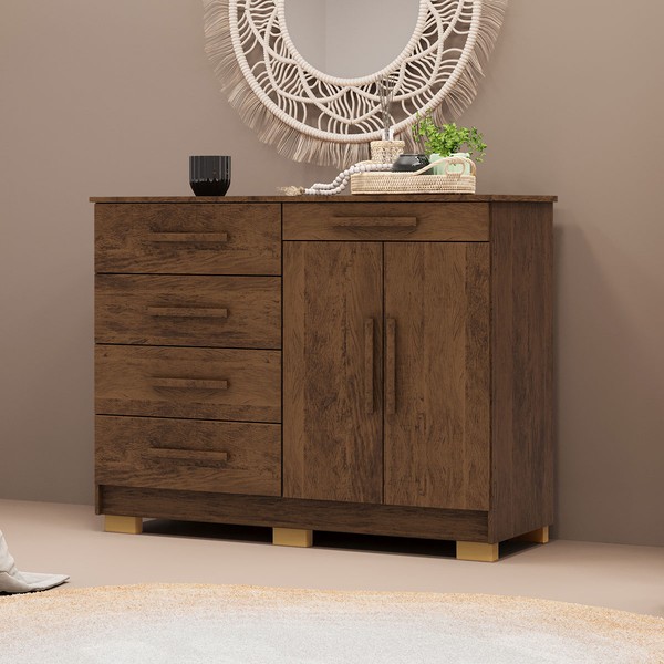 Cômoda Jasper 2 Portas 5 Gavetas Imbuia Rústico - Pnr Móveis
