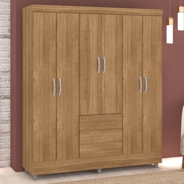 Guarda-Roupa Casal San Diego 6 Portas 2 Gavetas Nature - Pnr Móveis