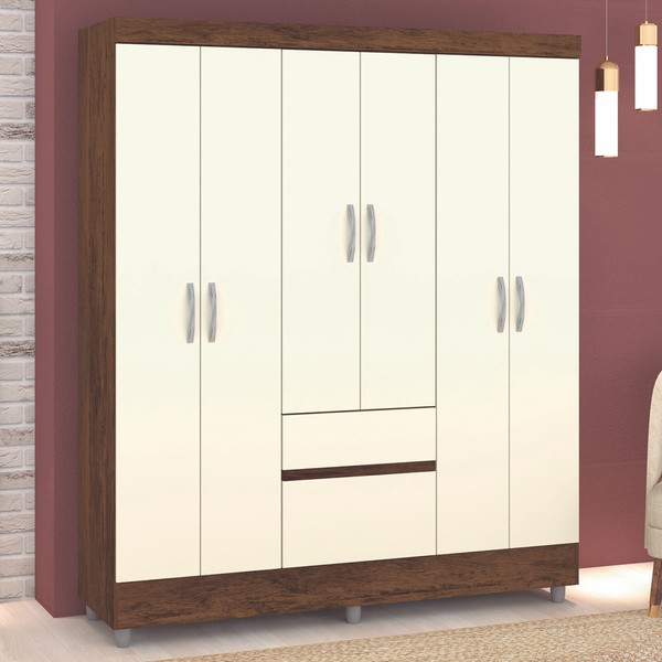 Guarda-Roupa Casal San Diego 6 Portas 2 Gavetas Imbuia/Champanhe - Pnr Móveis