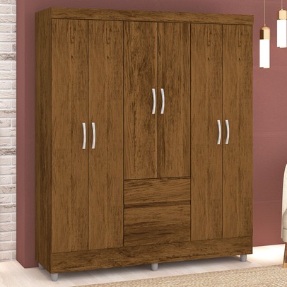 Guarda-Roupa Casal San Diego 6 Portas 2 Gavetas Imbuia Rústico - Pnr Móveis