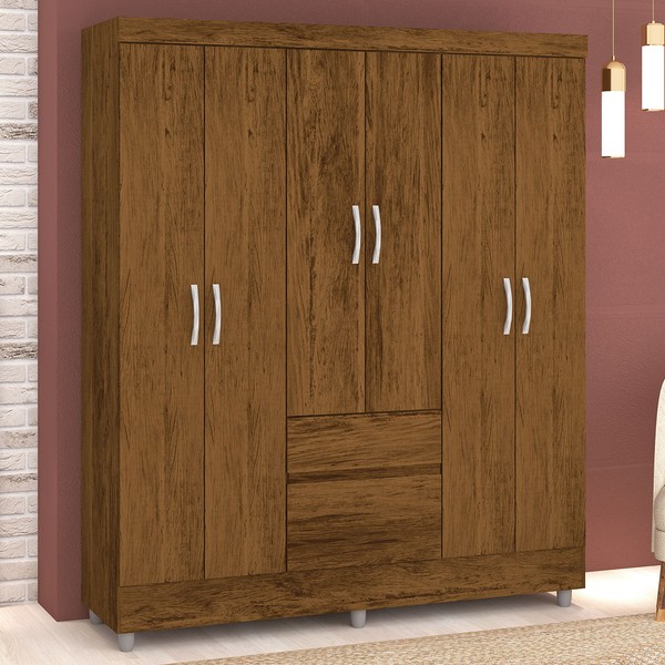 Guarda-Roupa Casal San Diego 6 Portas 2 Gavetas Imbuia Rústico - Pnr Móveis