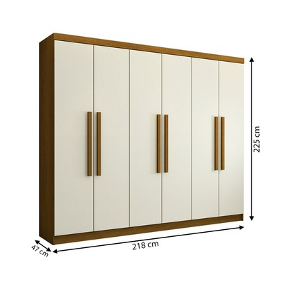 Guarda-Roupa Casal Império 6 Portas 2 Gavetas Nature/Champanhe - Pnr Móveis