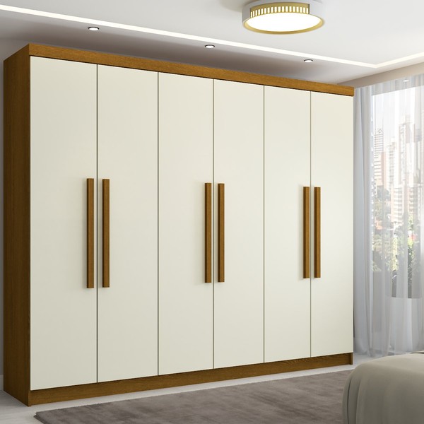 Guarda-Roupa Casal Império 6 Portas 2 Gavetas Nature/Champanhe - Pnr Móveis