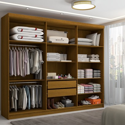 Guarda-Roupa Casal Império 6 Portas 2 Gavetas Nature/Champanhe - Pnr Móveis