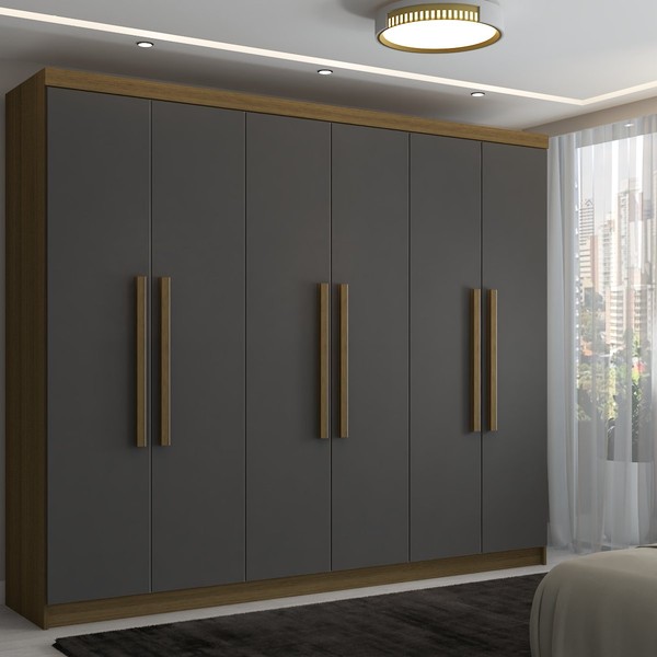 Guarda-Roupa Casal Império 6 Portas 2 Gavetas Nature/Alaska - Pnr Móveis