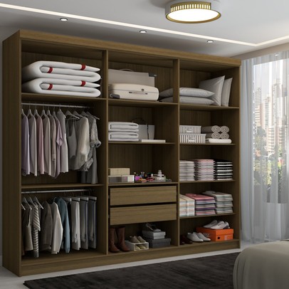 Guarda-Roupa Casal Império 6 Portas 2 Gavetas Nature/Alaska - Pnr Móveis