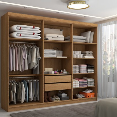 Guarda-Roupa Casal Império 6 Portas 2 Gavetas Nature - Pnr Móveis