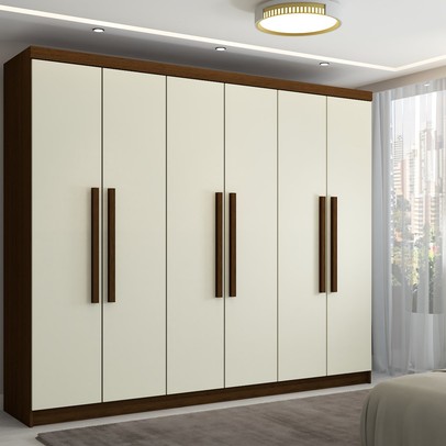 Guarda-Roupa Casal Império 6 Portas 2 Gavetas Imbuia/Champanhe - Pnr Móveis