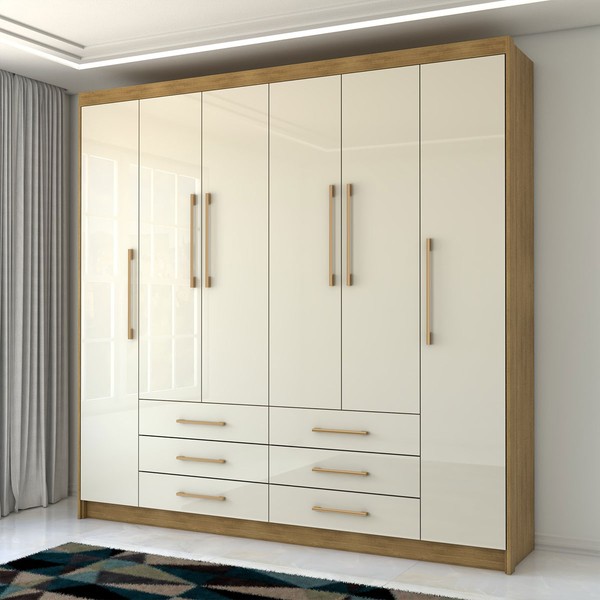 Guarda-Roupa Casal Ele e Ela 6 Portas 6 Gavetas 100% Mdf Nature/Champanhe - Pnr Móveis