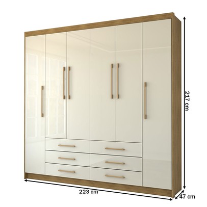 Guarda-Roupa Casal Ele e Ela 6 Portas 6 Gavetas 100% Mdf Nature/Champanhe - Pnr Móveis