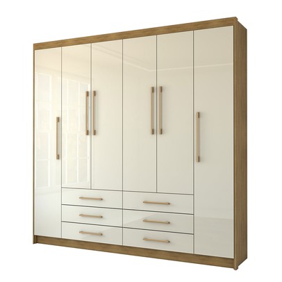 Guarda-Roupa Casal Ele e Ela 6 Portas 6 Gavetas 100% Mdf Nature/Champanhe - Pnr Móveis