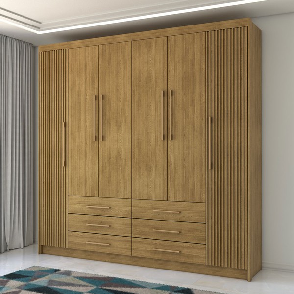 Guarda-Roupa Casal Ele e Ela 6 Portas 6 Gavetas 100% Mdf Nature/Brisa - Pnr Móveis