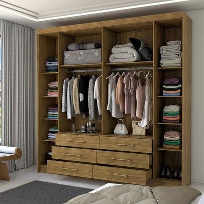 Guarda-Roupa Casal Ele e Ela 6 Portas 6 Gavetas 100% Mdf Nature/Brisa - Pnr Móveis