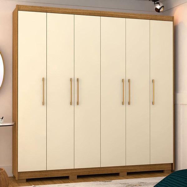 Guarda-Roupa Casal Vegas 6 Portas 6 Gavetas Nature/Champanhe - Pnr Móveis
