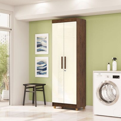 Armário Multiuso Malta 2 Portas 5 Prateleiras Imbuia/Champanhe - Pnr Móveis