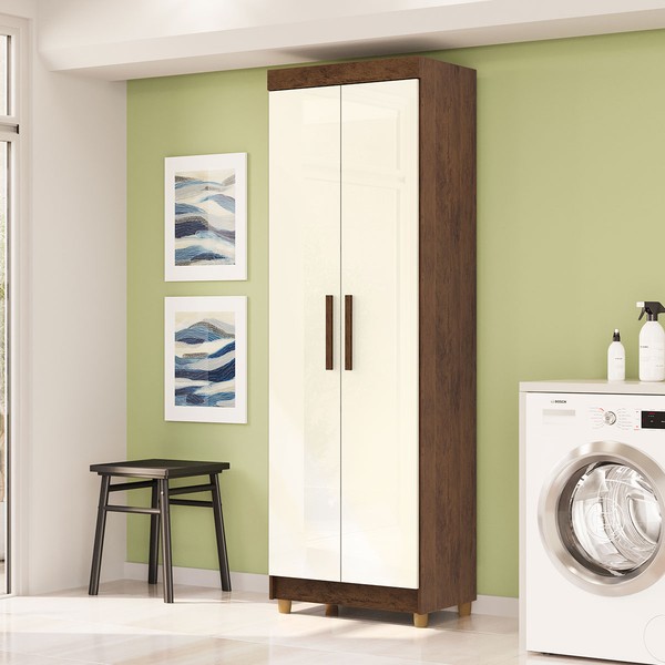 Armário Multiuso Malta 2 Portas 5 Prateleiras Imbuia/Champanhe - Pnr Móveis