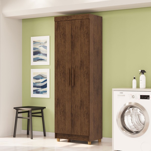 Armário Multiuso Malta 2 Portas 5 Prateleiras Imbuia Rústico - Pnr Móveis