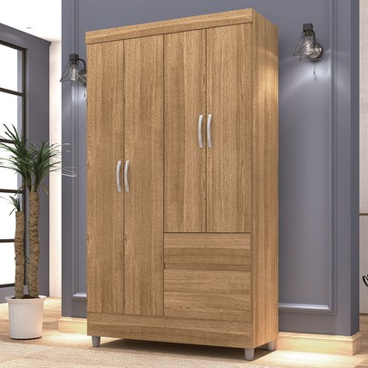 Guarda-Roupa Solteiro San Diego 4 Portas 2 Gavetas Nature - Pnr Móveis
