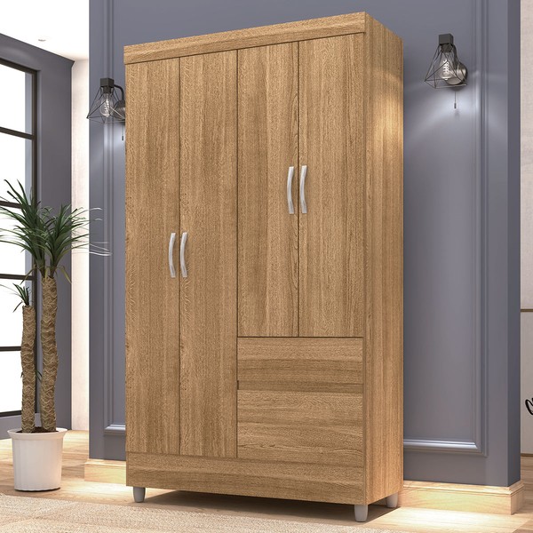 Guarda-Roupa Solteiro San Diego 4 Portas 2 Gavetas Nature - Pnr Móveis