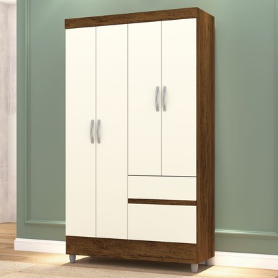 Guarda-Roupa Solteiro San Diego 4 Portas 2 Gavetas Imbuia/Champanhe - Pnr Móveis