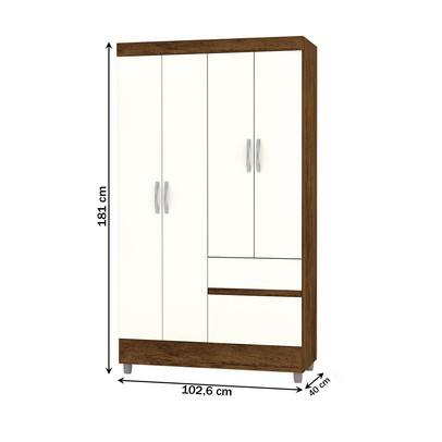 Guarda-Roupa Solteiro San Diego 4 Portas 2 Gavetas Imbuia/Champanhe - Pnr Móveis