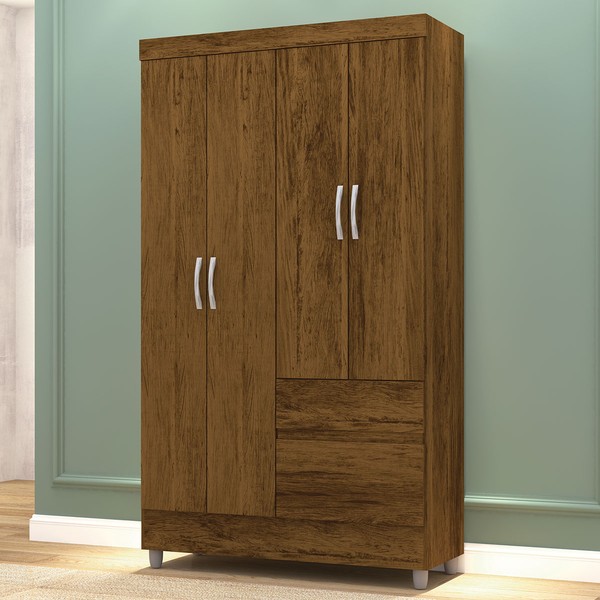 Guarda-Roupa Solteiro San Diego 4 Portas 2 Gavetas Imbuia - Pnr Móveis