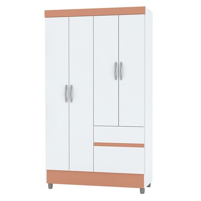 Guarda-Roupa Solteiro San Diego 4 Portas 2 Gavetas Branco/Camarim - Pnr Móveis