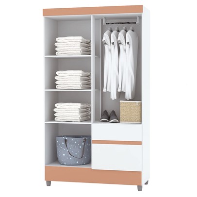 Guarda-Roupa Solteiro San Diego 4 Portas 2 Gavetas Branco/Camarim - Pnr Móveis