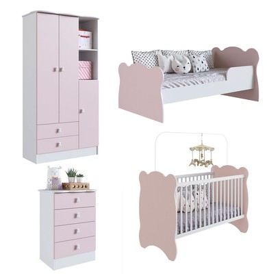 Quarto de Bebê Completo Bambino 3 Portas 6 Gavetas Rosa - Percasa