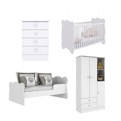 Quarto de Bebê Completo Bambino 3 Portas 6 Gavetas Branco - Percasa
