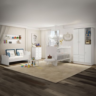 Quarto de Bebê Completo Bambino 3 Portas 6 Gavetas Branco - Percasa