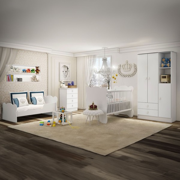 Quarto de Bebê Completo Bambino 3 Portas 6 Gavetas Branco - Percasa