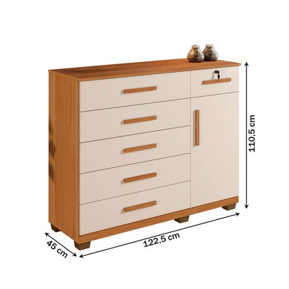Cômoda Mila 1 Porta 6 Gavetas Cinamomo/Off White - Pnr Móveis