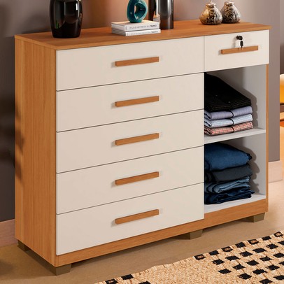 Cômoda Mila 1 Porta 6 Gavetas Cinamomo/Off White - Pnr Móveis