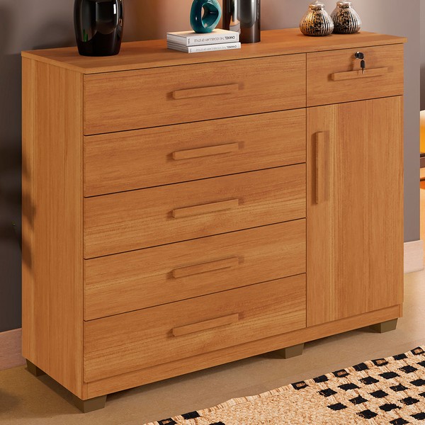 Cômoda Mila 1 Porta 6 Gavetas Cinamomo - Pnr Móveis