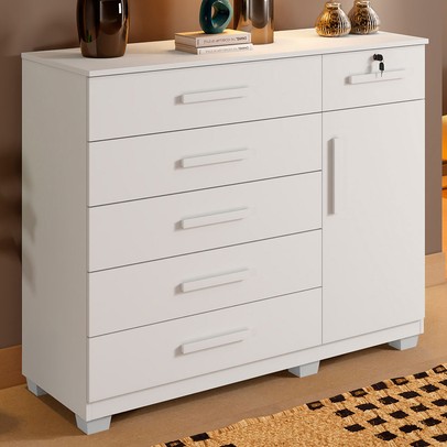 Cômoda Mila 1 Porta 6 Gavetas Branco - Pnr Móveis