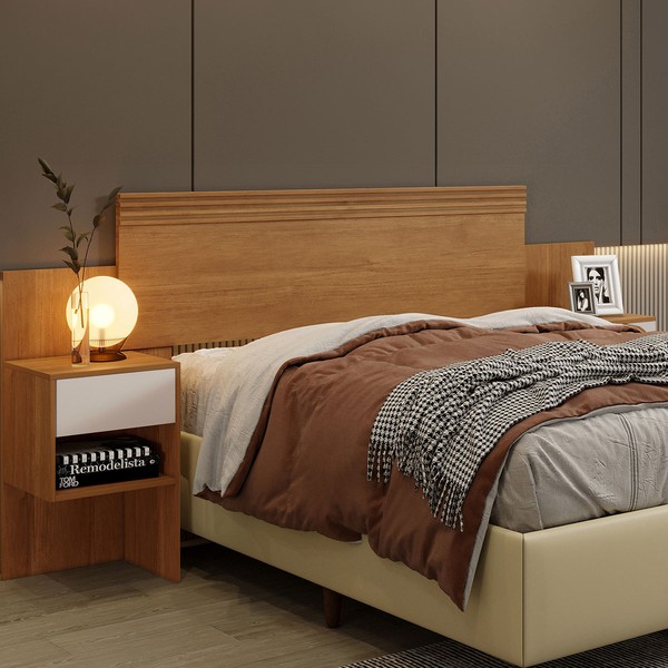 Cabeceira Extensível Verona com 2 Gavetas Cinamomo/Off White - Pnr Móveis