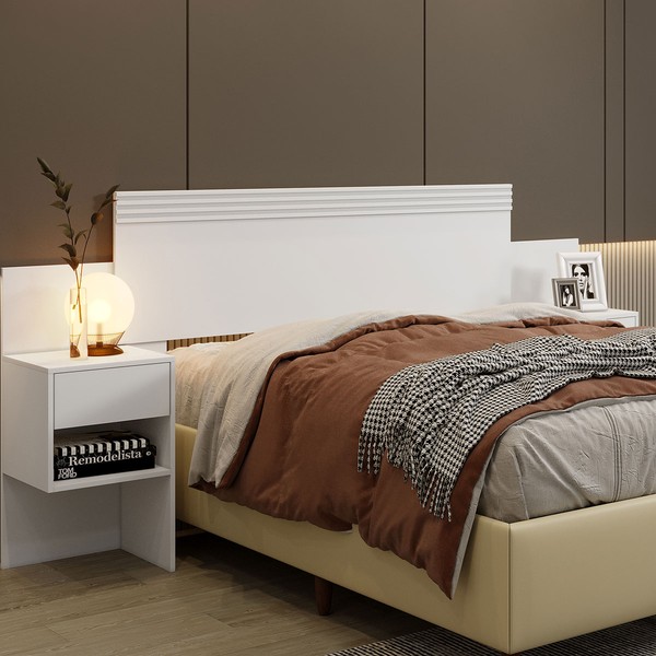 Cabeceira Extensível Verona com 2 Gavetas Branco - Pnr Móveis