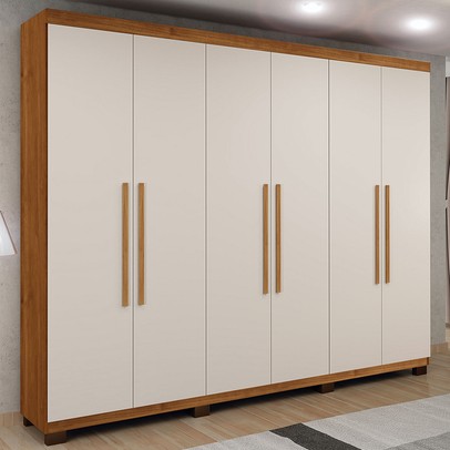 Guarda-Roupa Casal Bari 6 Portas 4 Gavetas Cinamomo/Off White - Pnr Móveis