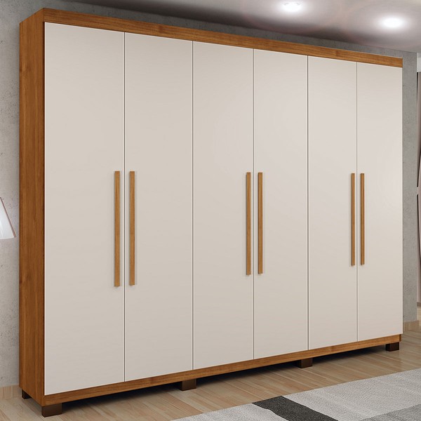 Guarda-Roupa Casal Bari 6 Portas 4 Gavetas Cinamomo/Off White - Pnr Móveis